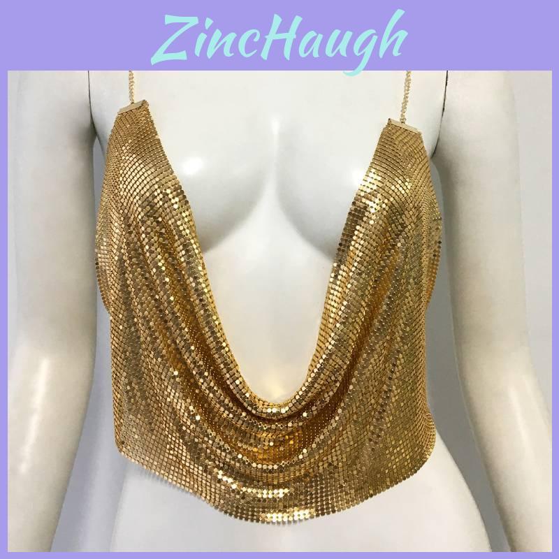 Crop Top Senza Maniche con Paillettes Metalliche per Moda Nightclub Donna Estate