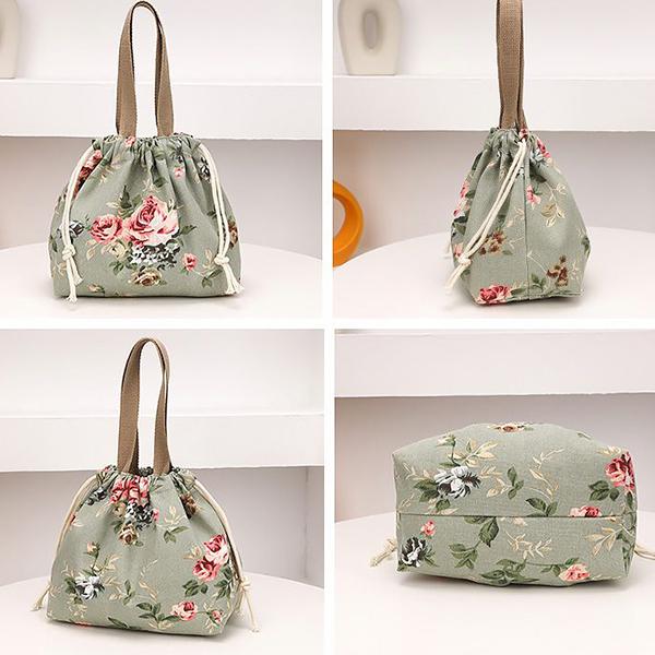 WTEMPO Fashion Printed Lightweight Handbags Women's Embroidered Drawstring Bento Bags Commuting Travel Lunch Box, Storage, Hand-held Cloth Bags
