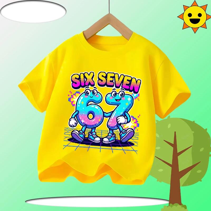 Kids T-Shirts Fashion Oys Girls Polyester Tee Italian 67 Casual Children Clothes Top Summer 67 Six Seven Cool Funny Printed T-shirt