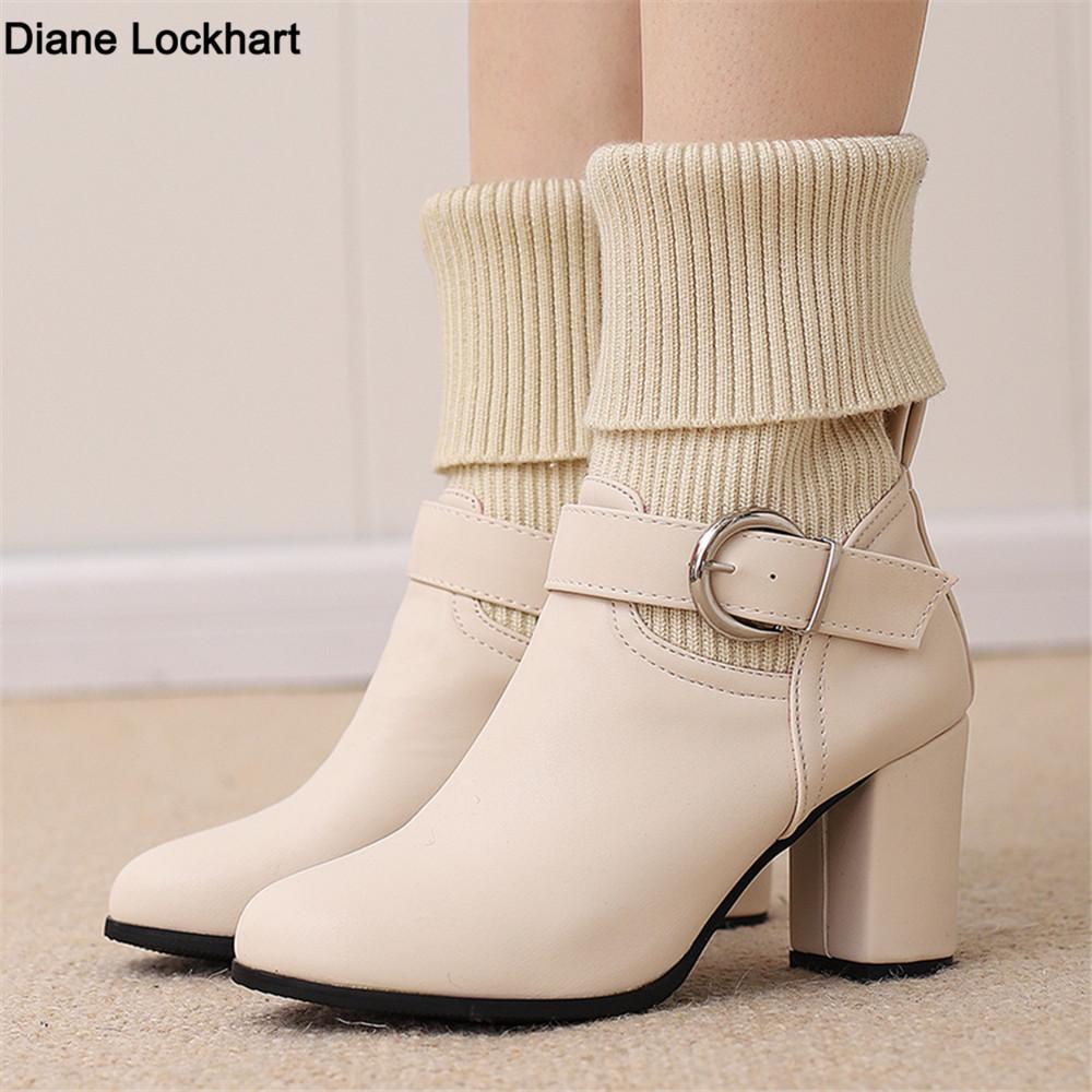 Fashion 2025 Autumn Winter Knitted Short Boots Women New Ankle Socks Shoes Women Fashion Ankle Buckle Slip on High Heels Botas De Mujer