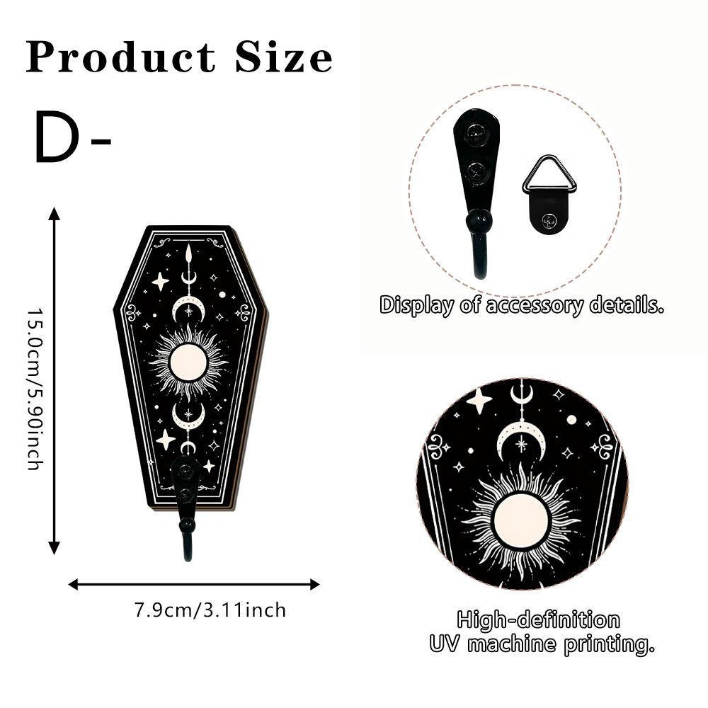 Wooden Hook Dark Lunar Phase Skull Wall Hanging Key Hook Retro Witch-style Wall Decoration Hanger