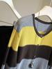 Women's Retro Hong Kong Color Block Striped Sweater: Cozy Autumn/Winter Knitted Cardigan
