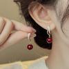 New Design Wine Red Pearl Pendant Metal Inlaid Zircon Hanging Earrings For Women's Light Luxury Jewelry Trendy Accessories