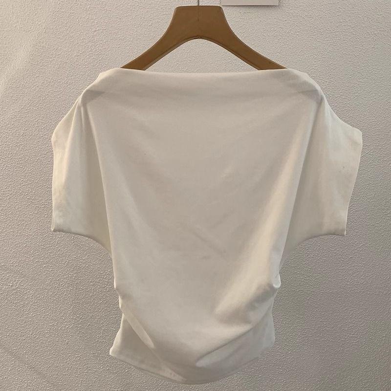 2025 Sommar Off-Shoulder Randig Asymmetrisk Smalande Damtopp
