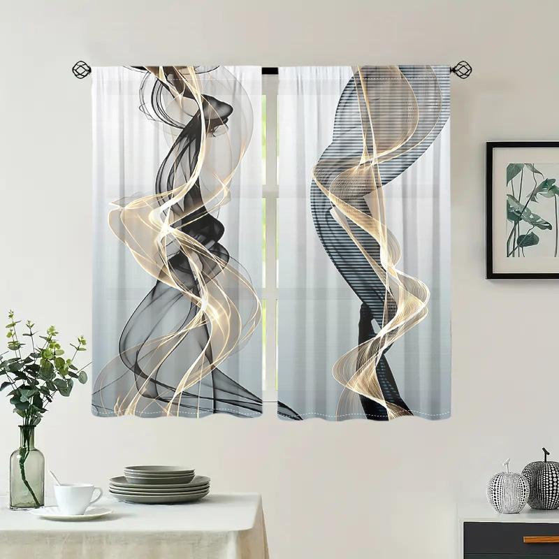 2 Pieces, Abstract Aesthetic Art Line Printed Curtains - Semi Transparent Curtains - Living Room, Bedroom, Home Decoration