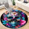 1pc Skull Flowers Office Round Area Rug,  Mat Suitable For Office, Under Office Chairs Bedroom Living Room Home Decor, Room Deco