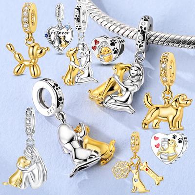 S925 Silver Dog Pendant Charm for Women DIY Bracelet Golden Retriever Sausage Dog Pet Jewelry Gift for Dog Lovers
