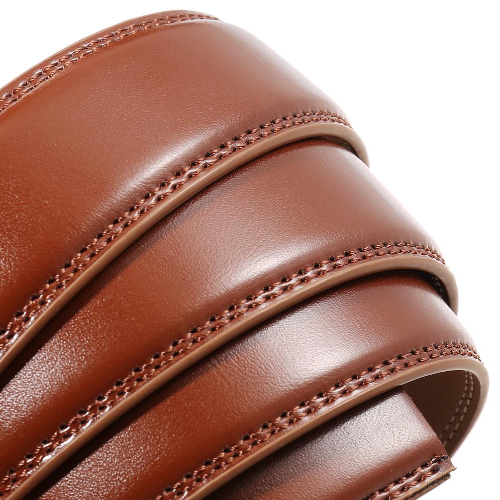 Casual Alloy Automatic Buckle Cowhide Belt, Reverse Pull Design
