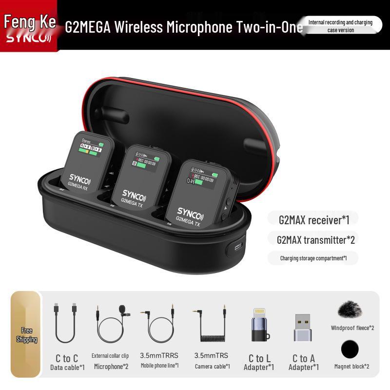 

Fengke G2A2 MEGA1 Dual Internal Recording Charging Case Lavalier Wireless Microphone