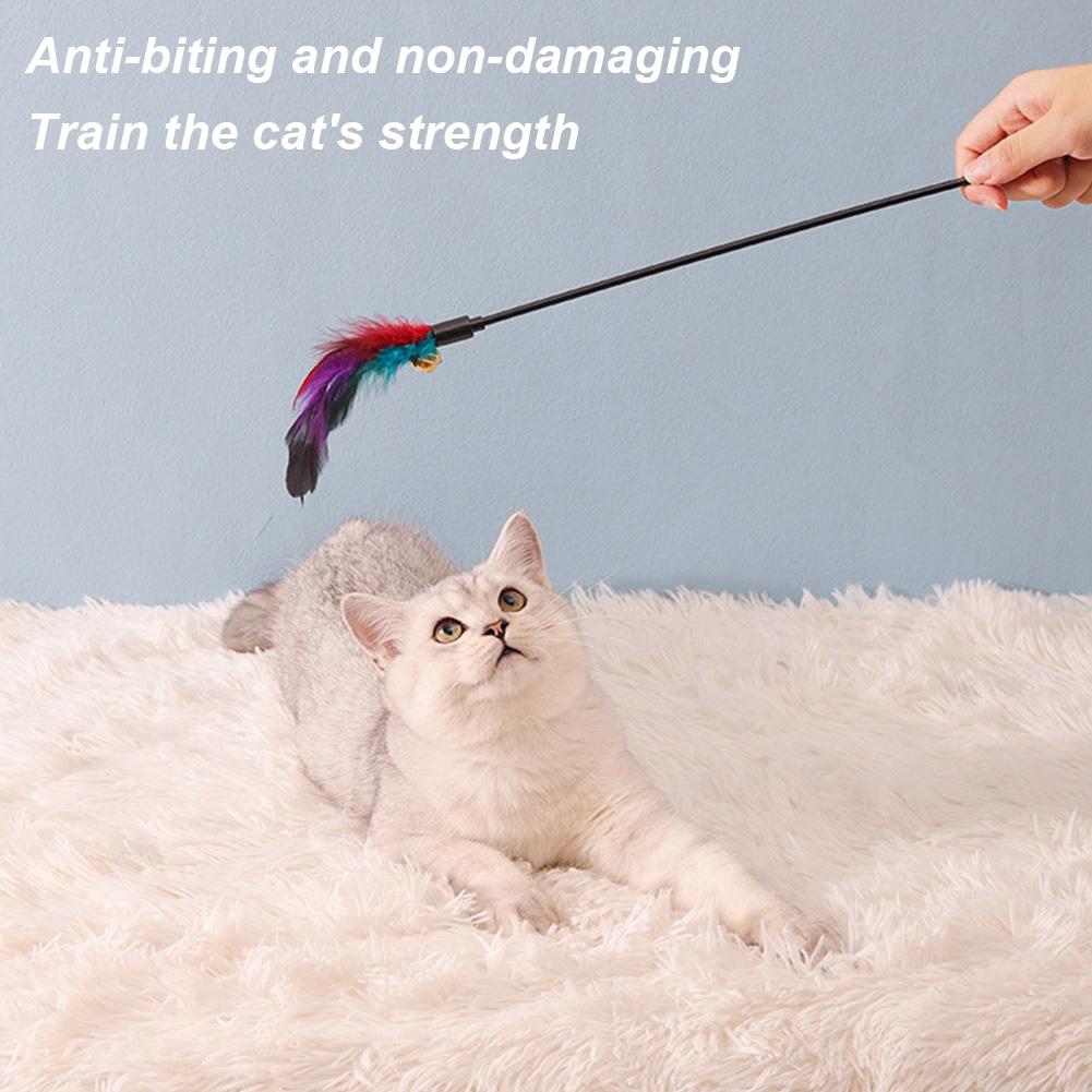 Cat Interactive Wand Colorful Feather Chicken Feather Cat Stick Bell Portable Creative Fashion Novelty Pet Cat Supplies