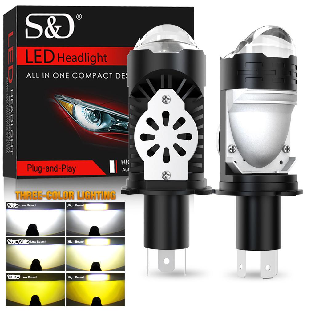 2Pcs Three Colors Dual Lens H4 LED Headlight Bulbs 110W 60000LM Car Projector Hi/Lo Beam Light Motorcycle Headlamp 6000K 4500K Warm White 3000K Yellow