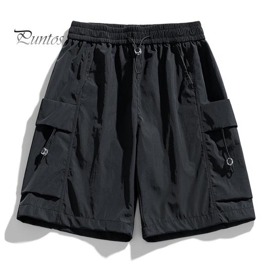 

Мужские шорты, регулируемые, с эластичной резинкой на талии, спортивные шорты с несколькими карманами, однотонные, свободного кроя, повседневные шорты L чёрный