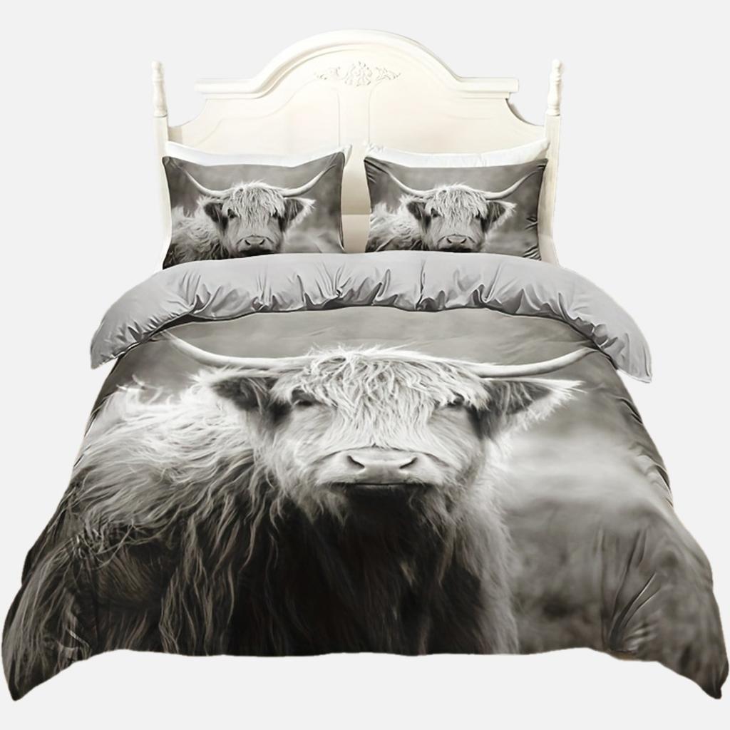 Highland Cattle Digital Printing Quilt Cover Bedding Set Quilt Cover Animal Three-Piece Set