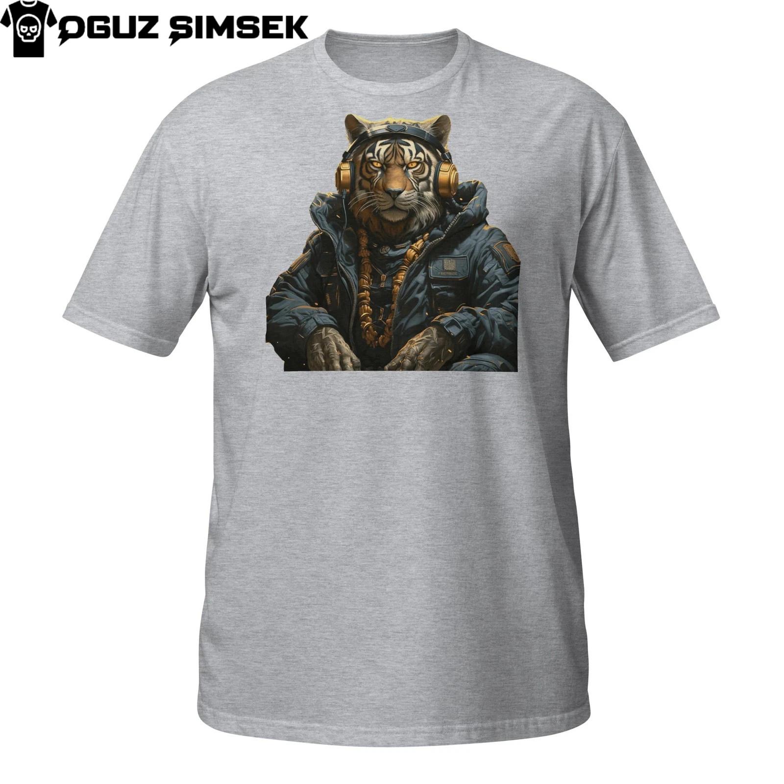 Streetwear Tiger T-Shirt Mens Womens Tees Top – Cool Urban Headphones Jungle Cat Tee M