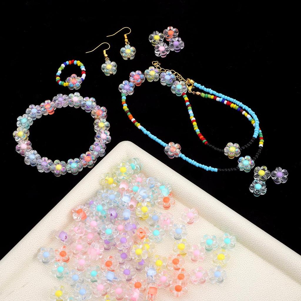50pcs/pack Transparent Acrylic Flower Beads In Loose Beads DIY Jewelry Accessories Hand-Woven Bracelet Hair Rope Beaded Material