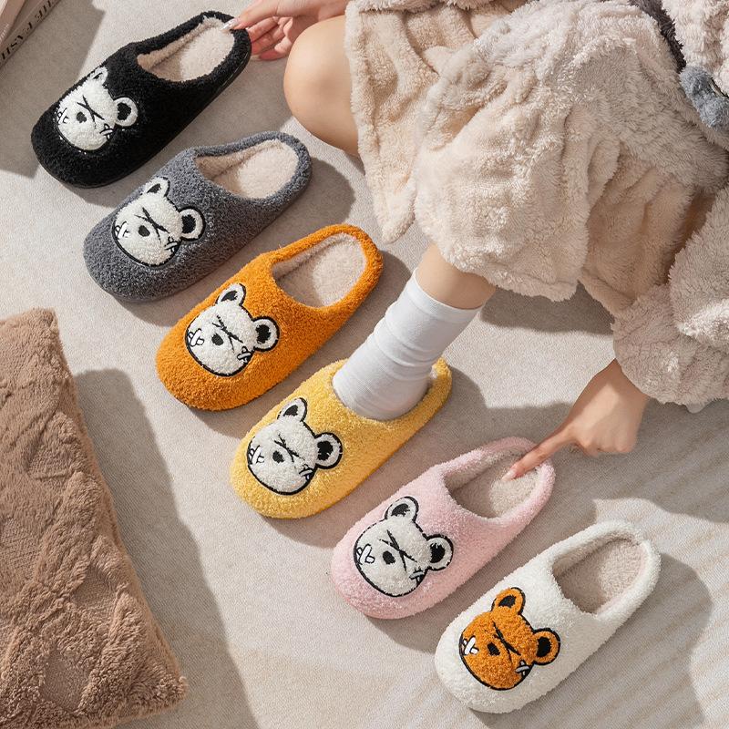 Moda bărbați papuci de iarnă drăguț urs de desene animate pantofi caldi cupluri de interior acasă tobogane anti-alunecare femei bărbați încălțăminte pufoasă