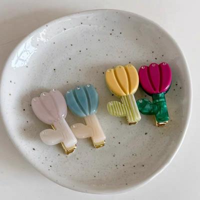 Cute Tulip Acetate Hair Clip Side Pins Colorful Crystal Flower Barrettes Geometric Hairpin Women Hair Accessories