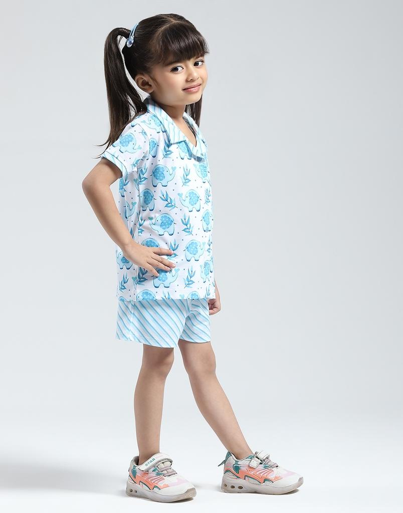 Monte Carlo Girl's Regular Fit Printed Half Sleeve Short Set