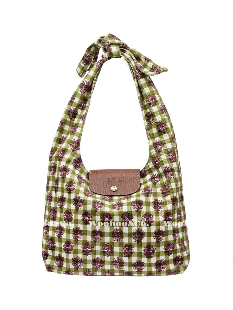 Longchamp Borsa Tote in Tessuto Le Pliage con Chiusura a Bottone Stampata Media da Donna Verde Carciofo 10303HGGM04