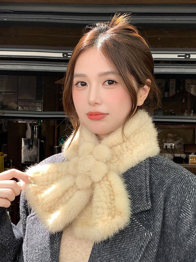 Elegant Winter Muslim Square Mink Wool Fur Woven Double-sided Scarf with Collar for Women
