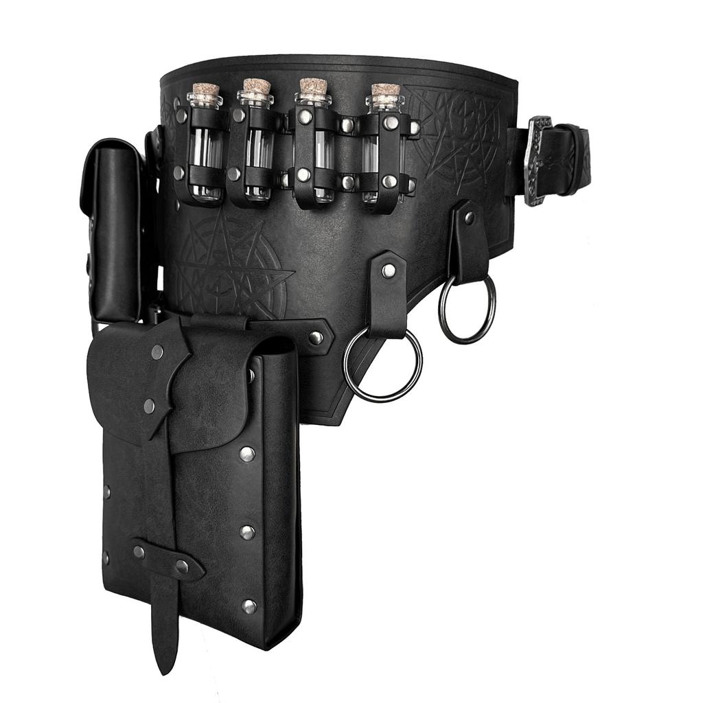 Men's Renaissances Costume Vikinges Costume Accessories Set Medieval Pirate Leather Belt Waist Bag Halloween Costumes