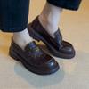 Sheepskin Version~ Genuine Leather Thick-soled Retro One-pedal Women's Camellia Black Small Leather Shoes Single Shoes