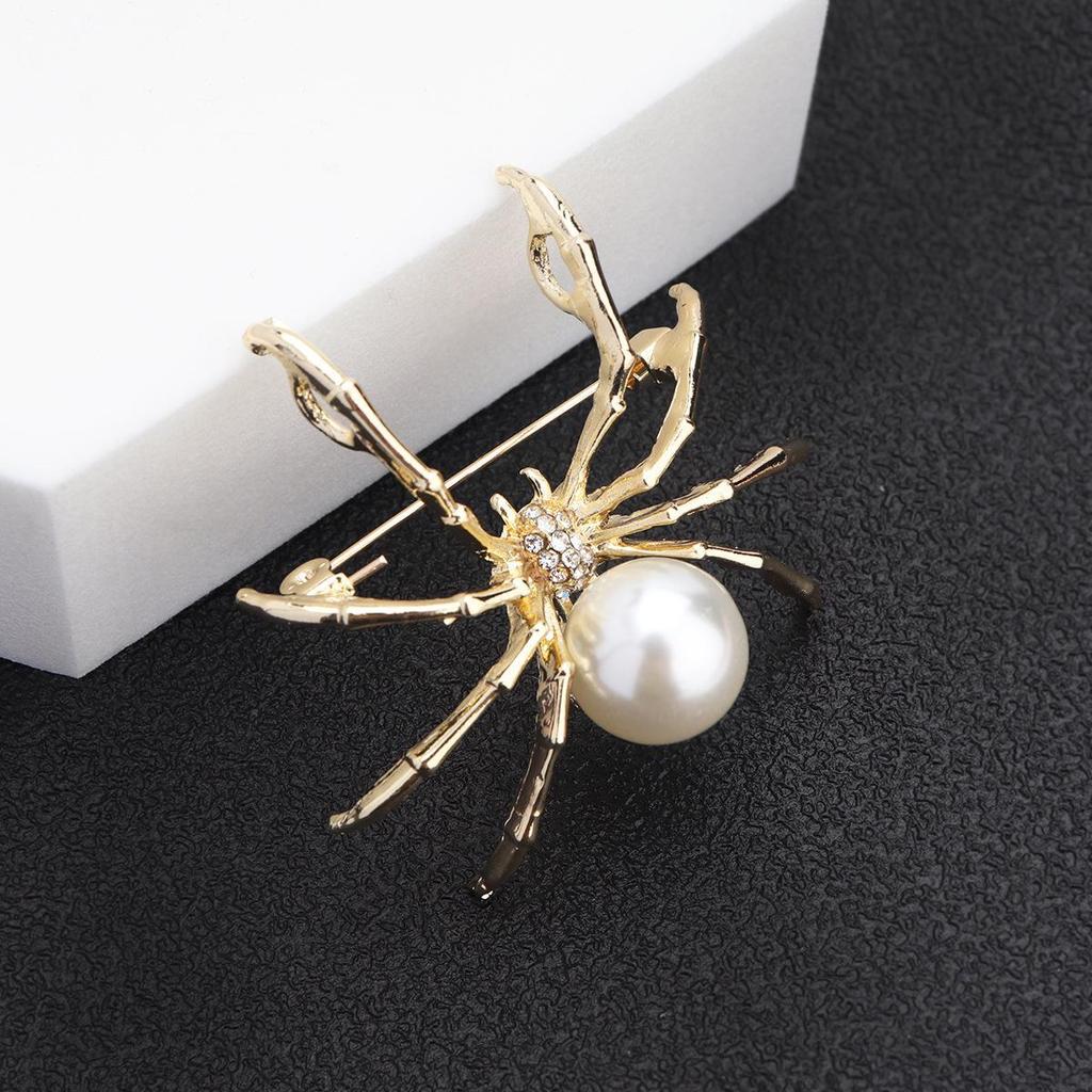 Korean Style Black Spider Imitation Pearl Brooch for Women - Retro Jewelry Accessories