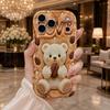 Teddy Bear Coffee Bean LOVE Rhinestone Wavy Edge Phone Case For iPhone 16 15 14 Pro Max 13 12 11 Mini XR XS SE 2020 7 8 Plus Air Cover
