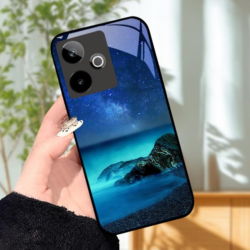 Für Realme GT7 5G Hülle Luxus Malerei Cover Gehärtetes Glas Handyhülle Für Realme GT 7 Fundas Harte PC Stoßfeste Schale Bumper