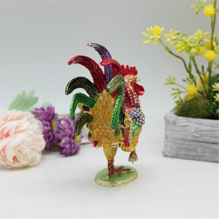 Unique Enamel Colored Rooster Decoration Metal Jewelry Box Earrings Organiser Case Perfect For Gift Giving