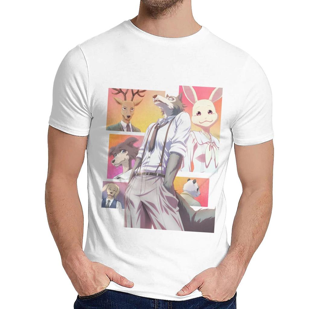 For Man Tee Shirt Beastars Animal Anime Natural Cotton Top Design Round Collar Retro T