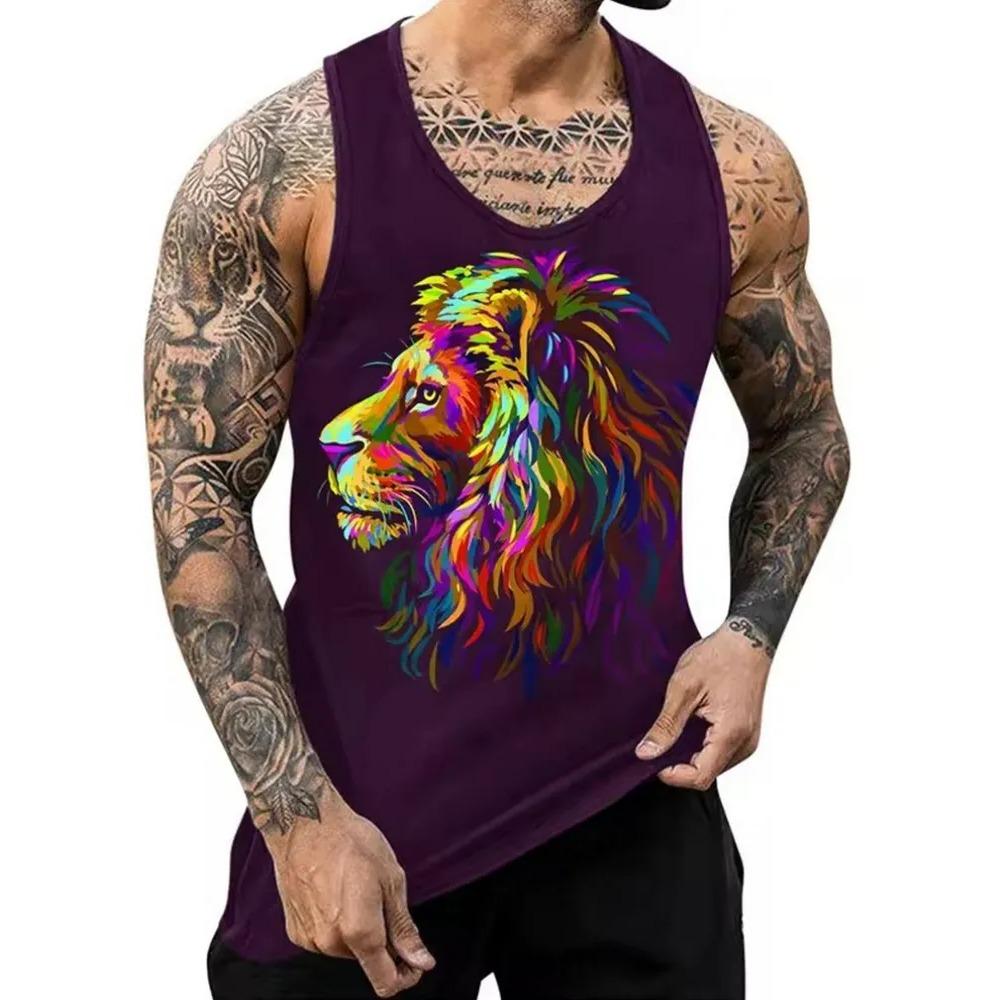 Letní Pánské Módní Ležérní Bez Rukávů Tílko s 3D Potiskem Zvířat s Kulatým Výstřihem