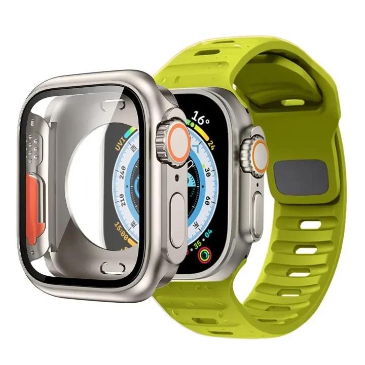 Case+Strap For Apple Watch Band 45mm 44mm 41 42 46mm Smart Silicone Bracelet Iwatch Series 5 6 Se 7 8 9 10 Change To Ultra Case