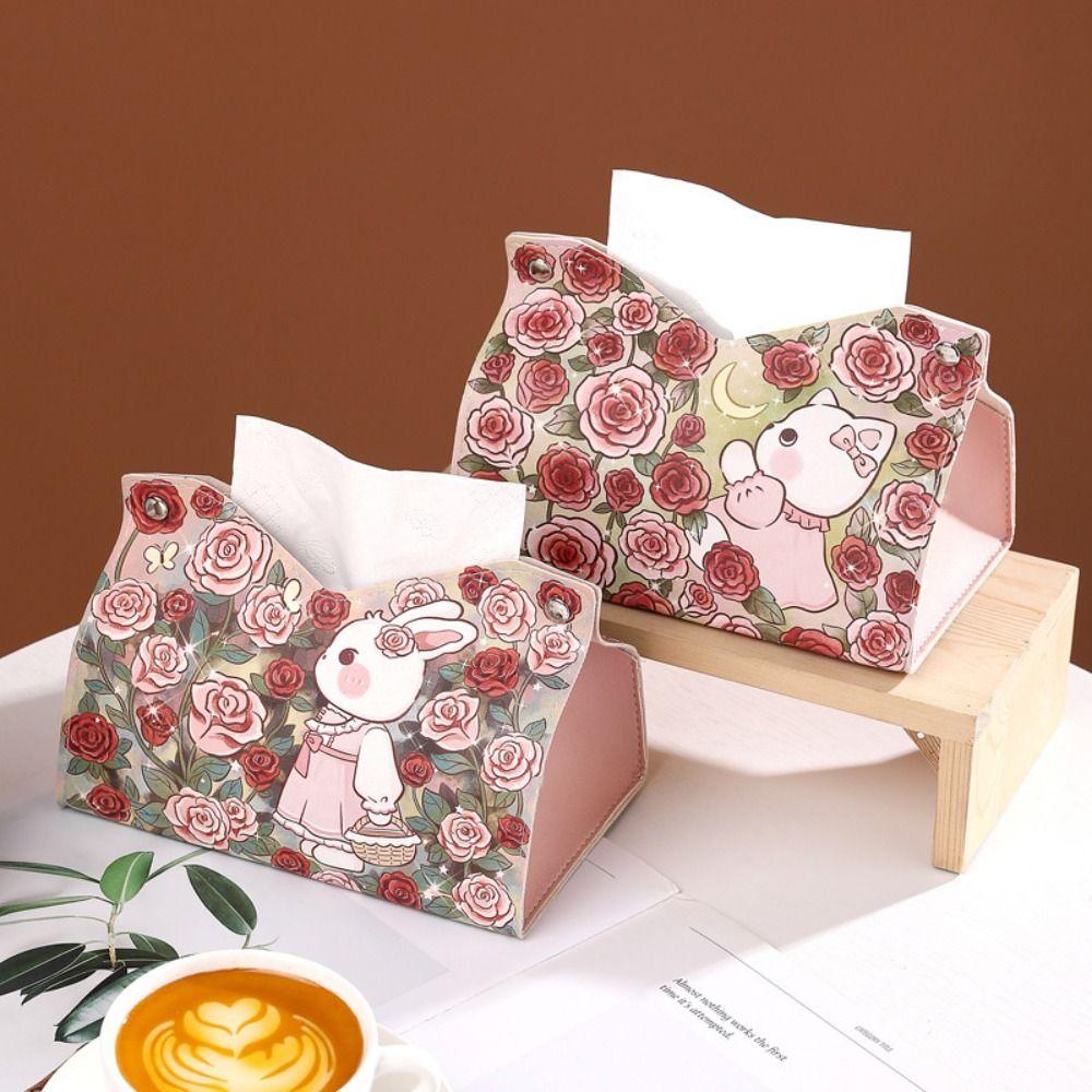 Rose Rabbit Tissue Case Smooth Paper Towel Box Cute Car Tissue Box  Home