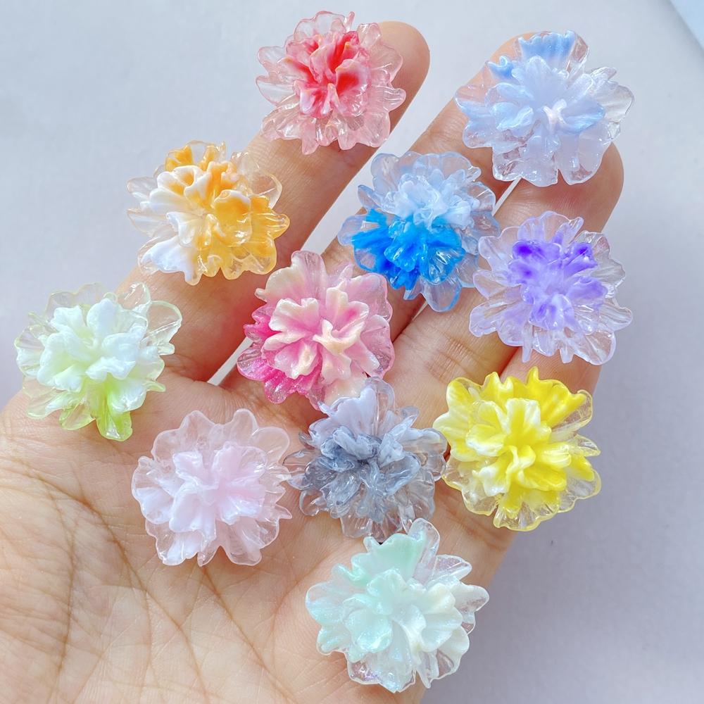 22mm Resin Colorful Gradual Candy Color Lotus Flat Back Flower Rhinestones Figurines Scrapbook Ornaments DIY Bow Clothing Crafts
