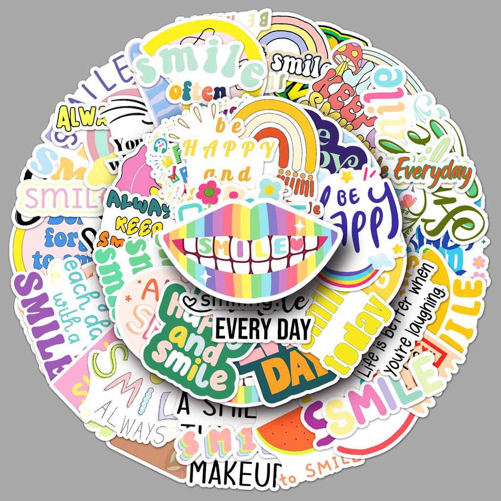 51-Piece Inspirational Smile Stickers: Joyful, Positive, Waterproof English Sentences for Journals