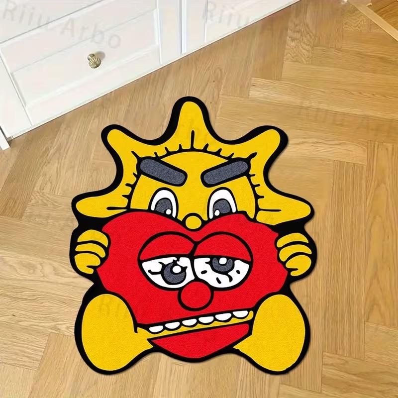 Shaped Cartoon Sun with Heart Doormat, Non-Slip, Absorbent Entryway Mat, Bedroom Bedside Rug, Home Decor