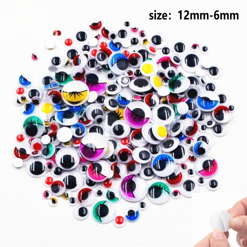 100pcs Self-Adhesive Plastic Eyes with Eyelashes - Vibrant Multicolor DIY Craft Stickers for Scrapbooking, Art Projects