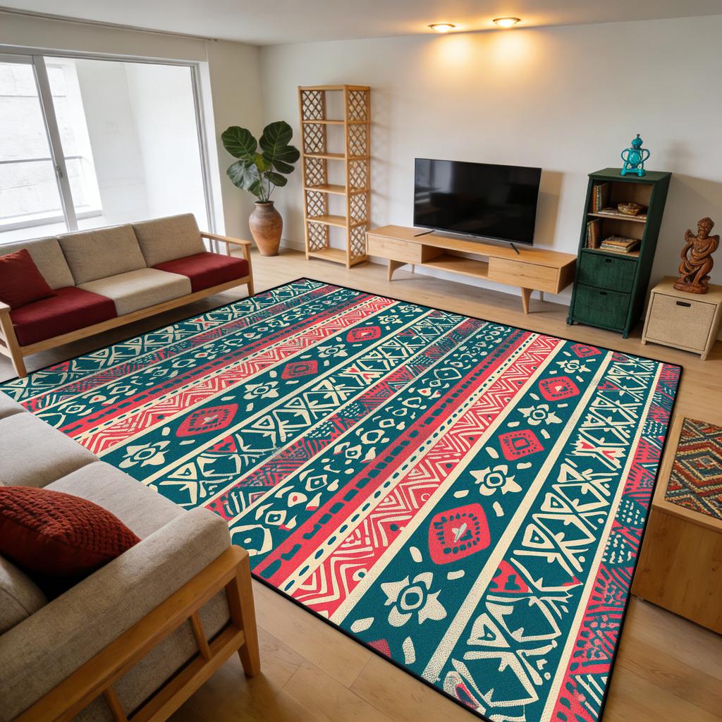 Retro Ethnic Geometry Dark toned Fluffy Carpet Decoration Bedroom Living Room Non-slip Soft Rug Large Area Easy Clean Floor Mats