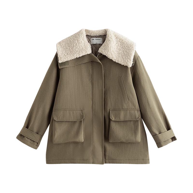 Women's Plush Navy Collar Padded Utility Jacket