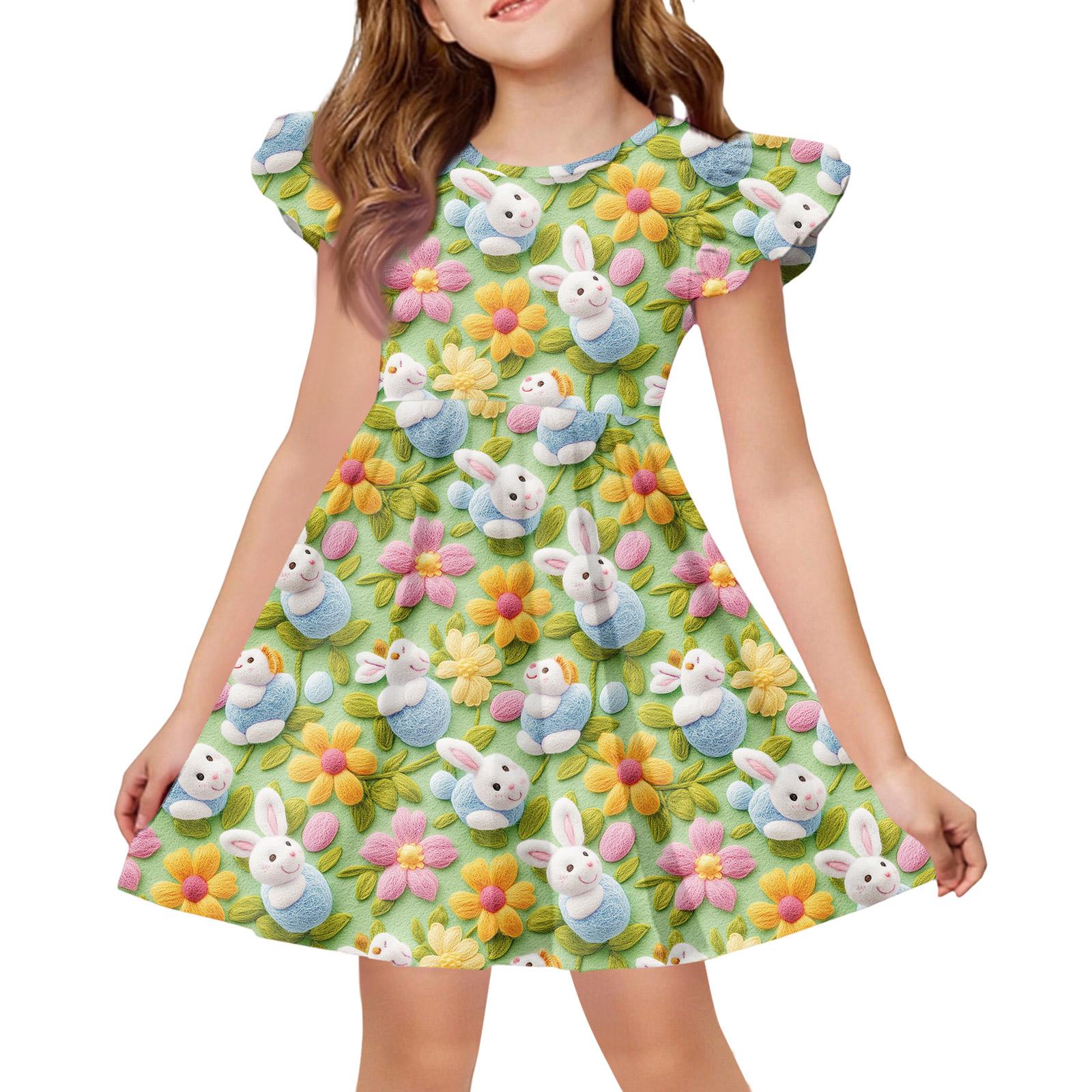 

Girls Summer Princess Dress - A-Line T-Shirt Dress Easter Day 160