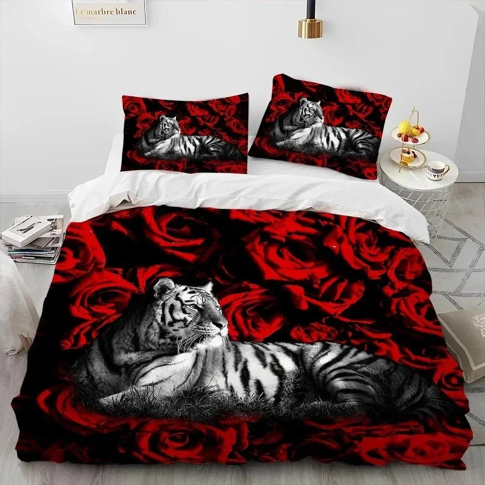 3D Tier Tiger Rose Leopard Luxus Bettdecke Bettwäscheset Bettbezug Bettset Steppdecke Bettbezug Queen Size Bettwäscheset