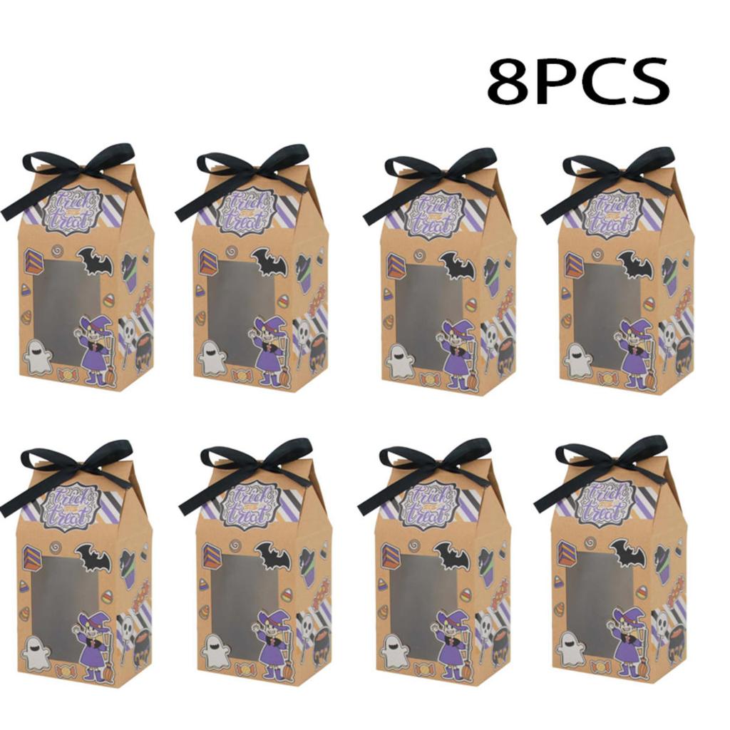 Halloween Gift Box Kraft Paper Box Clear Window Wrapping Treat Paper Pack Party Favor Versatile Holiday Wrapping  Bag