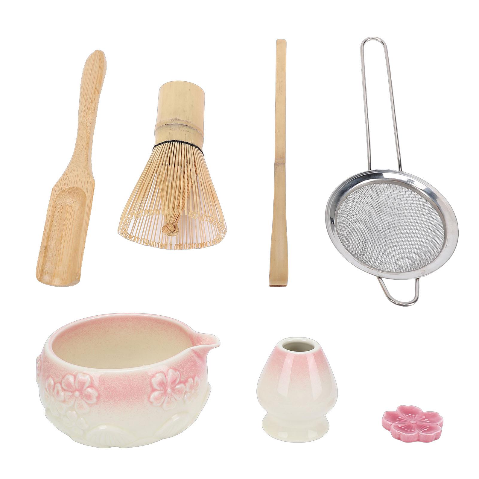 

7 Pcs Matcha Tea Whisk Set Elegant Glazed Ceramic Matcha Making Kit with Bowl Scoop Sifter розовый