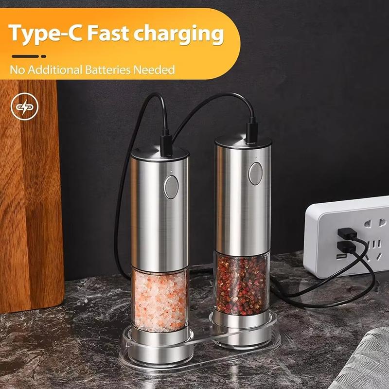 1/2pcs Automatic Pepper Grinder Salt And Pepper Grinder USB Rechargeable Adjustable Coarseness Spice Mill for Kitchen Tool