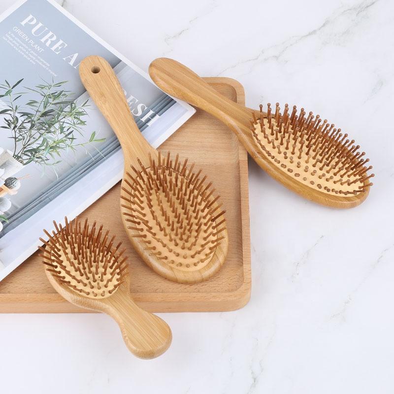Custom Logo Bamboo Hair Brush Eco Friendly Wood Bamboo Detangling Paddle Hair Brush