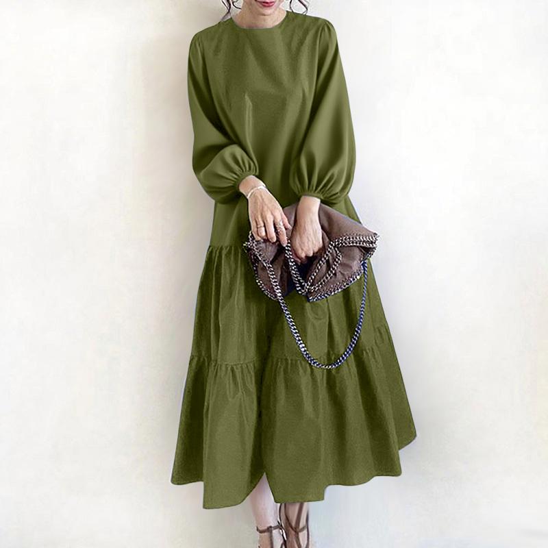 

ZANZEA Женское повседневное платье с круглым вырезом и длинным рукавом 2XL армия зеленый