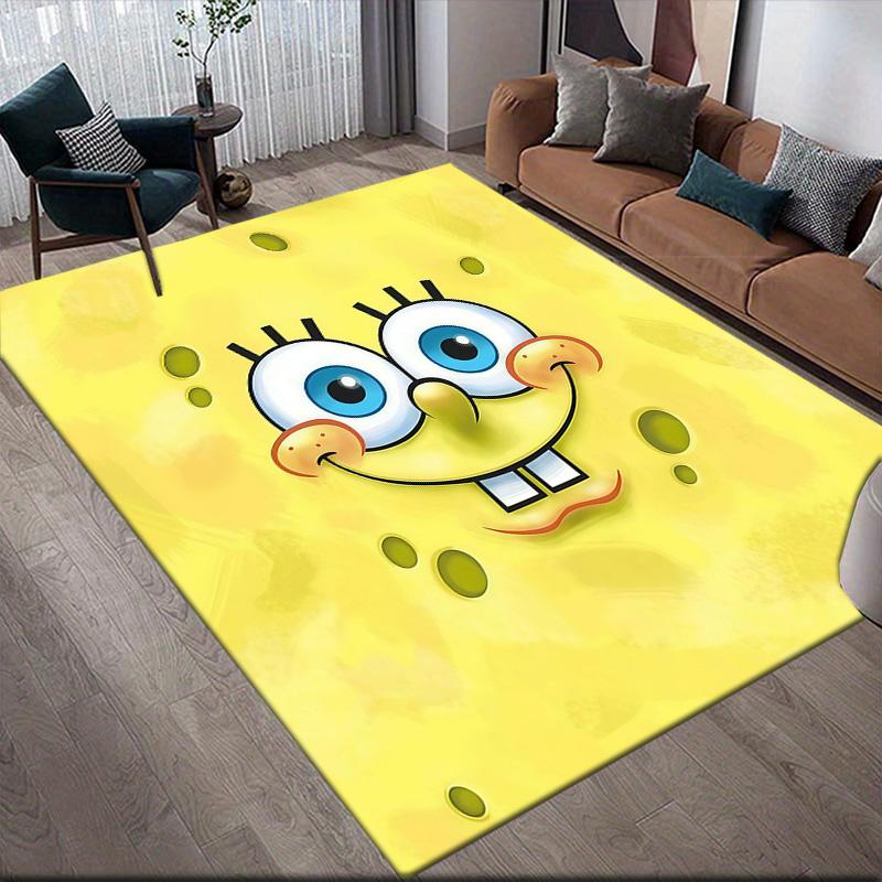 SpongeBob SquarePants2 Flannel Pattern Square Carpet,Area Rug,Carpet Rug for Living Room Bedroom Sofa Playroom Decor,Non-slip Floor Mat