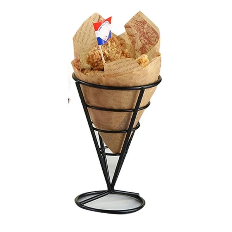 French Fries Stand With Sauce Set Rust proof Metal Chip Cup Holder Fried Chicken Display Rack Basket Party Kitchen Supply