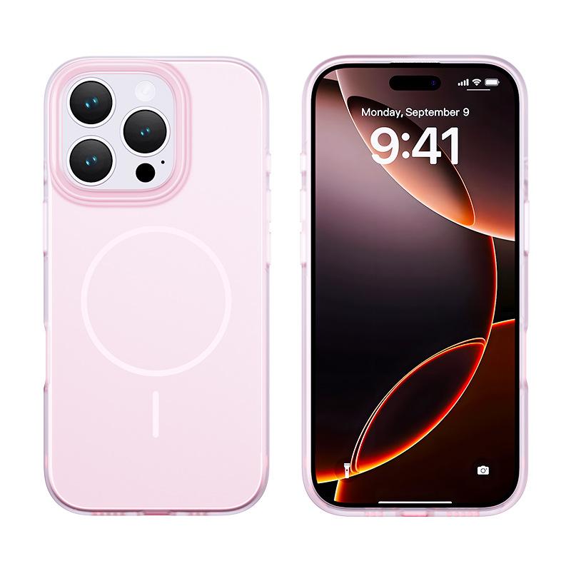Adatto per Custodia Magnetica per IPhone16ProMax con Sensazione Pelle Semitrasparente. Custodia Protettiva Apple 15 Gelato 14 Fori